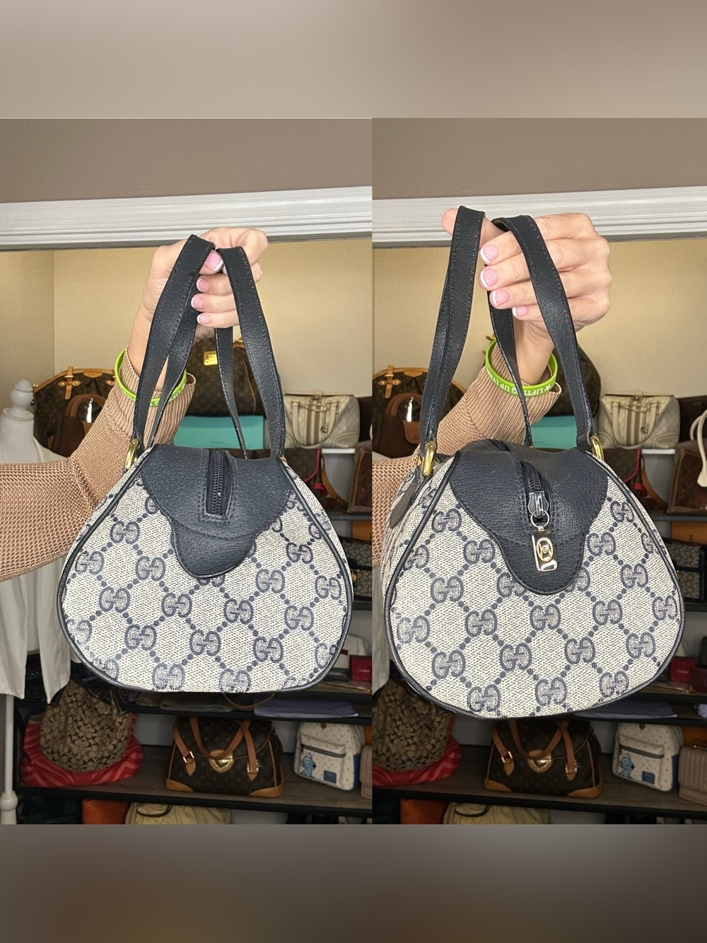 Vintage Gucci Accessory Collection Navy GG Tubular Boston Satchel w/ COA - Picture 14 of 16